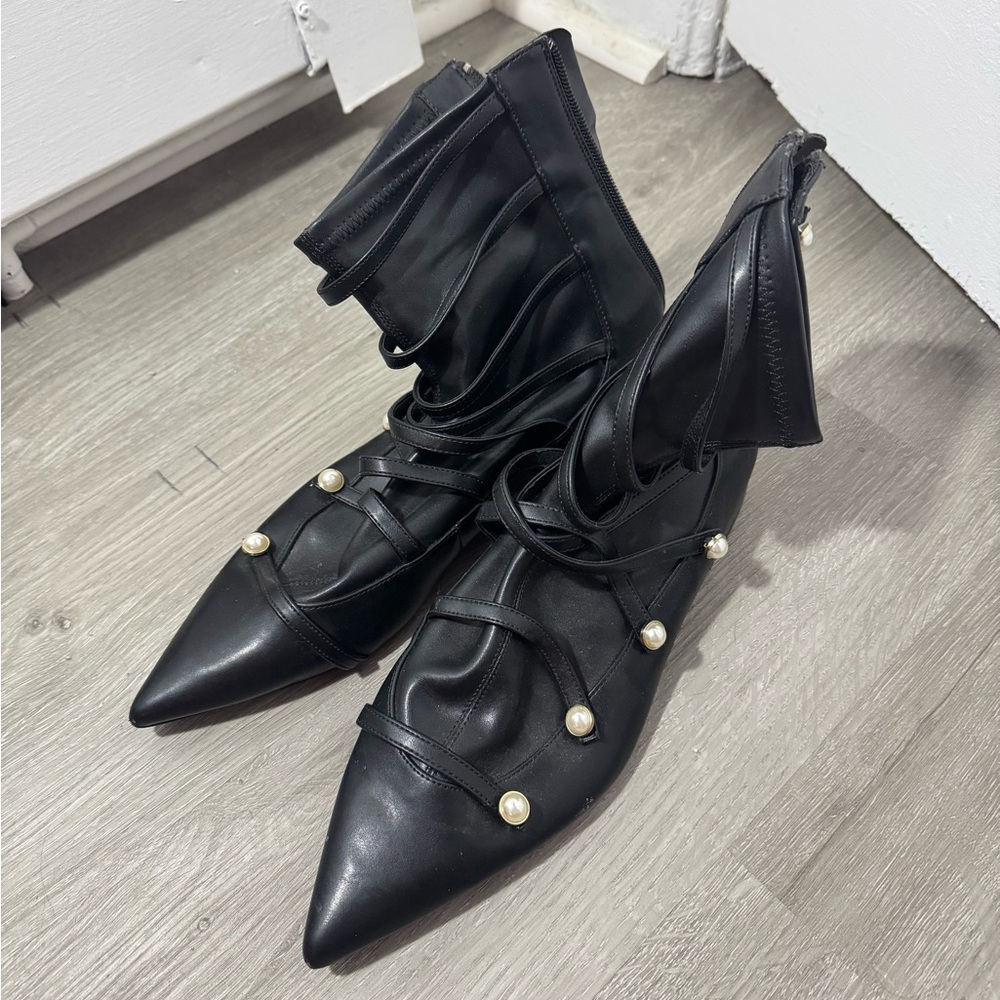 Zara Pointed Toe Pearl Flats